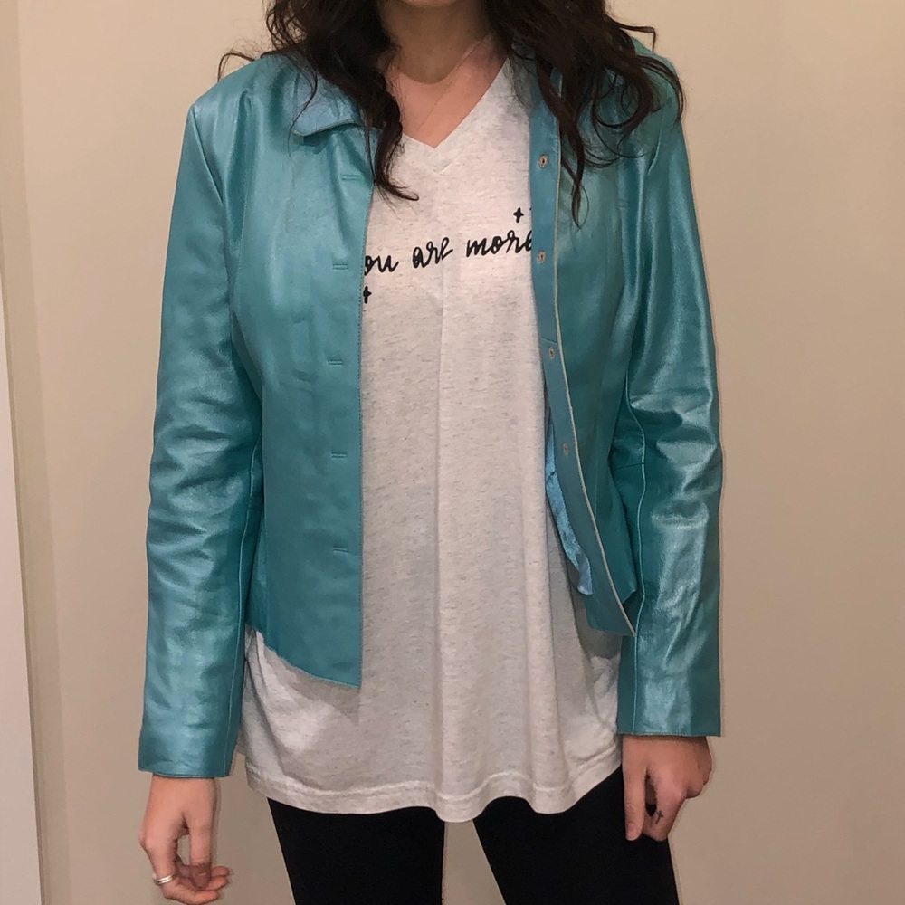 Blue leather jacket